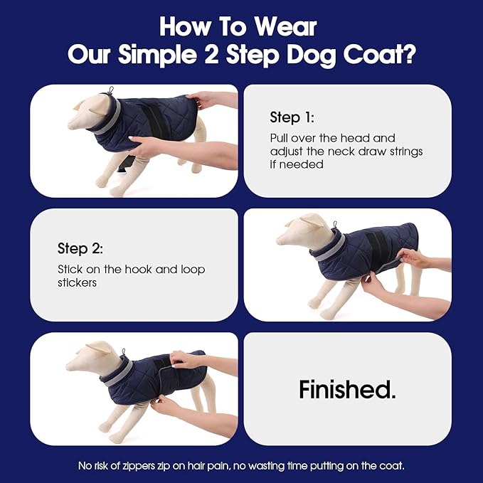 Dog Winter Coat Warm Padded Puppy Jacket Windproof Water Resistant Clothes for Small Medium Large Pets Christmas Sweater Outfit Vest(DarkBlue, XL)