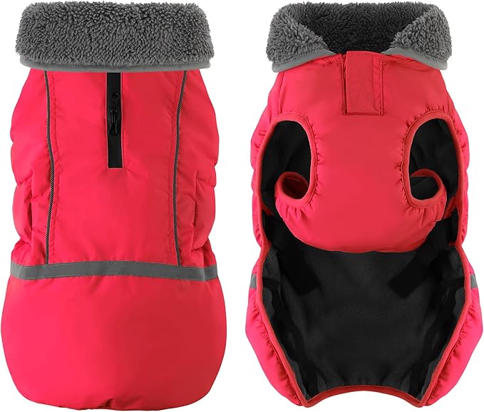 Dogcheer Warm Dog Coat, Fleece Collar Winter Dog Clothes, Reflective Pet Jacket Apparel for Cold Weather, Waterproof Windproof Puppy Snowsuit Vest for Small Medium Large Dogs X-Large