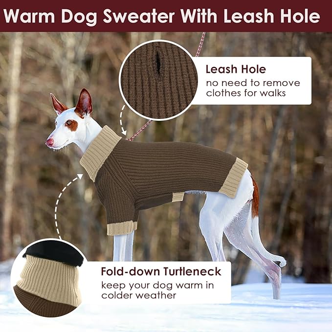 XXL Dog Sweater, Warm Winter Sweaters with Leash Hole for Big Dogs Girl Boy, Pet Halloween Christmas Sweater, Fleece Doggy Holiday Costumes for Pitbulls, Boxer, Labrador, Brown 2XL