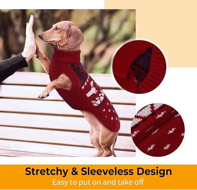 Lelepet Dachshund Sweater, Turtleneck Dog Sweaters for Small Dogs, Warm Pullover Knitted Pet Coat, Cold Weather Dachshund Clothes, Fall/Winter Cozy Outfit (XS-XL)