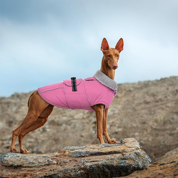 Lelepet Warm Dog Coats for Large Dogs Waterproof Dog Winter Jacket Reflective Pet Fleece Vest Windproof Cold Weather Coats with Adjustable Buckle & Leash Hole, Pink, L