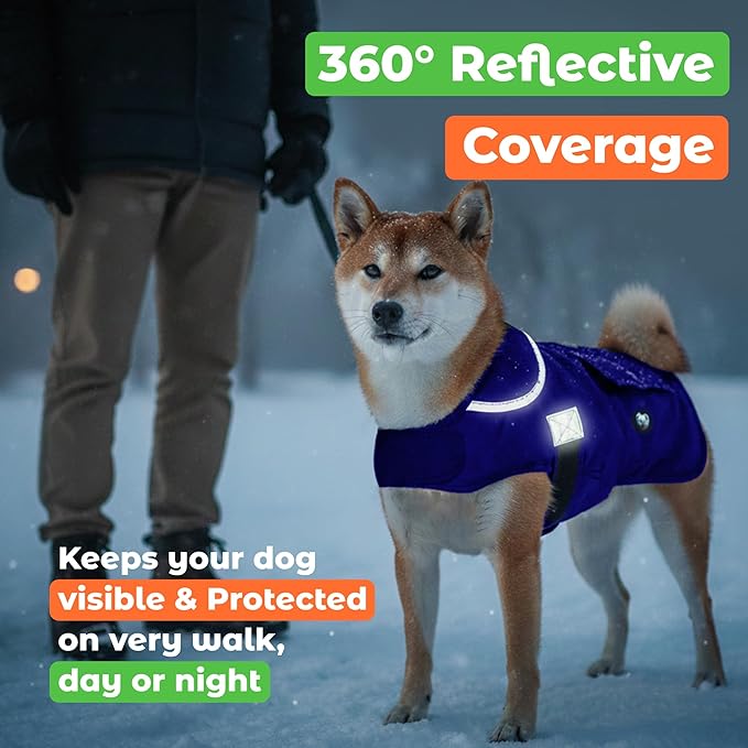 Joyride Harness FrostFlex Dog Winter Jacket - Fleece Lined & Water-Resistant - Snowsuit with Pockets for Treats & Poop Bags - Durable Cold Weather Dog Coat - Blue Serenity-XS