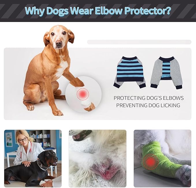 FUAMEY Dog Recovery Sleeve with Elbow Protector,Dogs Shirt Stop Licking Joints,Pet Long Sleeve Suit Protecting Dog's Front Leg Arm Wounds Cover Skin Conditions Blue Stripes 3XL