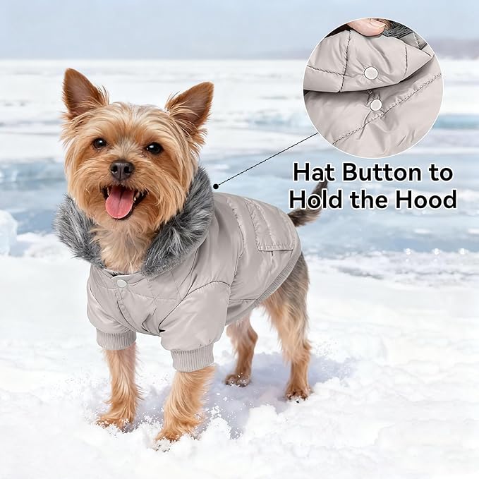 LESYPET Dog Coat for Small Dogs, Windproof Doggie Puffer Jacket with Leash Hole, Extra Warm Dog Jacket Winter Coat, Grey L