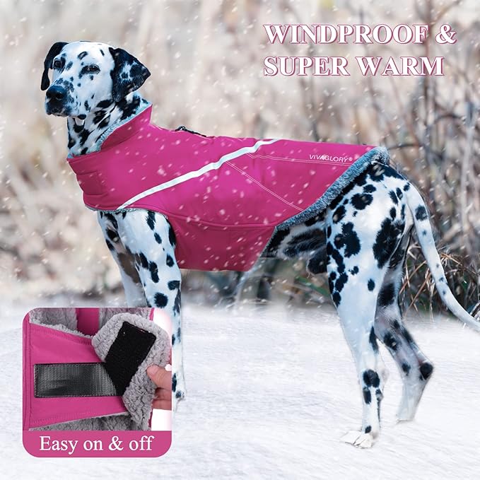 VIVAGLORY Snowrap Dog Coat, Jacket with Harness Hole & Velcro Closure, Dog Coat for Winter & Cold Weather, Fluffy Warm Fleece Lined Reflective Water Resistant for Puppy, XXS, Fuchsia