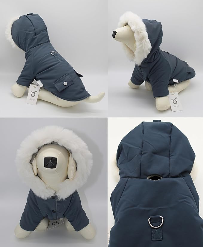 Pet Warm Dog Coat for Winter Dog Clothes Hooded Dog Jacket for Small Puppies Medium Large Dog Cat Clothes Insulated Padded Snow Jacket for Cold Weather Faux Fur (X-Small, Slate Blue)