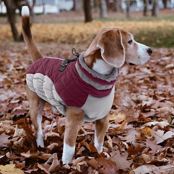 Lelepet Dog Coat Warm Dog Winter Coat Waterproof Dogs Jacket with Harness Built in Reflective Pet Fleece Vest Zip-Up Cold Weather Coats for Dogs Turtleneck & Windproof Coats Chihuahua Wine Red XS