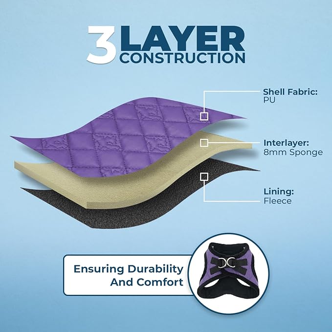 Best Pet Supplies - All Weather Mesh / Plush, Reflective, No Pull Harness for Small, Medium Dogs, Cats - Secure with Hook & Loop Fastener, Buckle, Double D-Rings - Purple Faux Leather, L