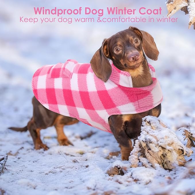 AOFITEE Dog Coat Plaid Dog Winter Coat for Large Dogs, Warm Dogs Jacket Christmas Sweater, Waterproof Pet Puffer Jacket, Reversible Pet Cold Weather Coats for Small Medium Large Pets, Pink XL