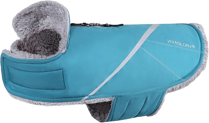 VIVAGLORY Snowrap Dog Coat, Jacket with Harness Hole & Velcro Closure, Dog Coat for Winter & Cold Weather, Fluffy Warm Fleece Lined Reflective Water Resistant for Puppy, XXS, Turquoise