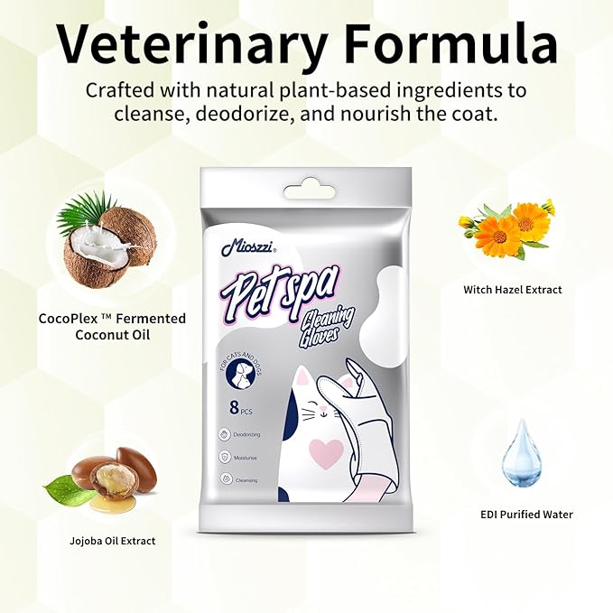 MIOSSZI 24 PCS Pet Gloves Wipes for Dogs & Cats Wipes Cleaning Deodorizing Hypoallergenic No-Rinse Pet Grooming Wipes Unscented Extra Thick Bathing Wipes for Pet Dry Cleaning Daily Care and Travel
