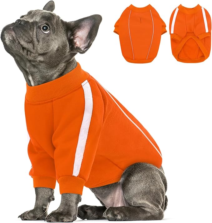 Queenmore Cozy Fleece Dog Sweater Medium, Soft Pullover Dog Sweatshirt, Warm Winter Fleece Jacket with Leash Hole/Reflective Stripes for Small Medium Large Dogs Orange