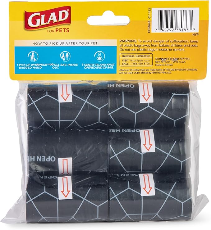 Glad for Pets Extra Large, Heavy Duty Scented Dog Waste Bags Refill Rolls, Fresh Scent | Tear Resistant Doggie Poop Bags for Dogs, 6 rolls, Total 90 Count (Pack of 2)