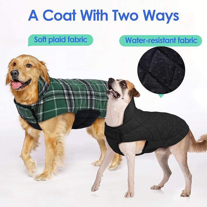 MIGOHI Dog Coat, Warm & Waterproof Winter Jacket for Small Medium Large Dogs, Reversible Dog Jacket, Green XL
