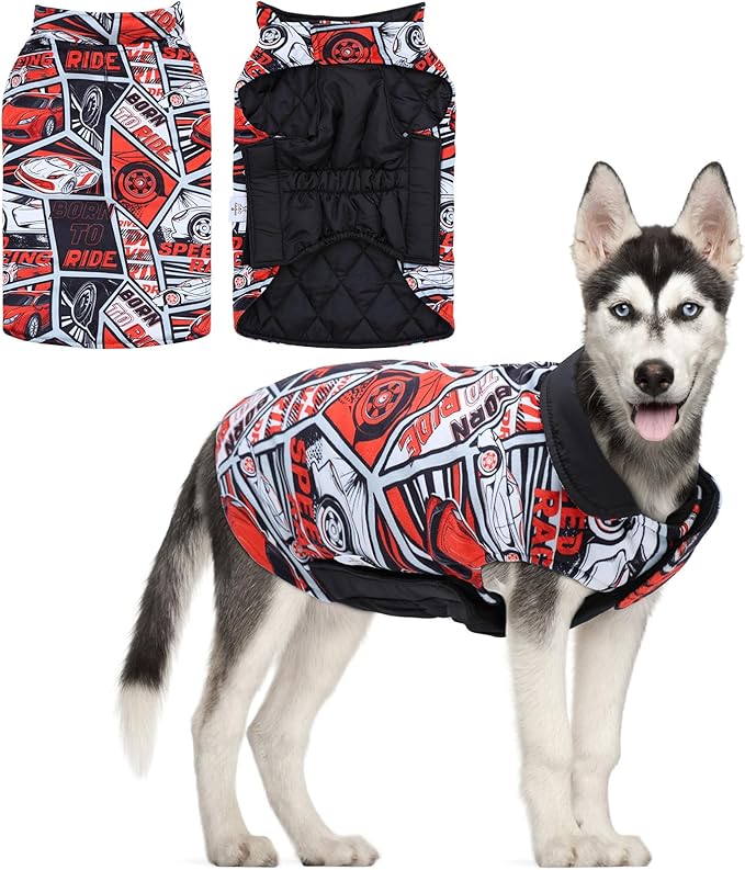 CuteBone Winter Dog Coat Waterproof Windproof Dog Jacket Reversible Dog Vest Thick Adjustable Dog Cold Weather Coats for Small Medium Large Dogs Soft Winter Coat with Leash Hole GMF30XL