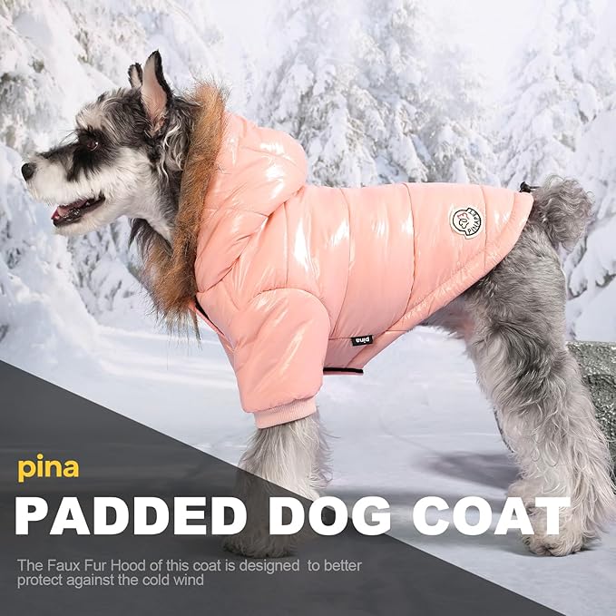 PINA Dog Winter Coat with Faux Fur Hood, Windproof and Warm, Suitable for Small to Large Dogs, Pink, XL
