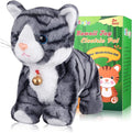 Pattern Gray Robotic Cat Toy for Kid That Move and Meow Purrs Touch Control Kitten Toys Animated Realistic Kitty Toys Kitten Robot Toy for Halloween Birthday H:12"