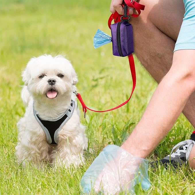 Dog Waste Bag Dispenser Pet Poop Bags Holder for Doggie Waste Bags Dispensers Soft Fabric Zipper Small Doggy Puppy Pouch for Leash Accessory Attachment with Carrier,2PC Orange