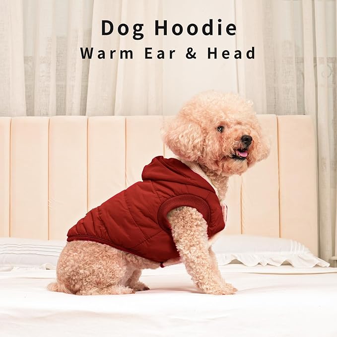 Fleece Lining Extra Warm Dog Hoodie in Winter,Small Dog Jacket Puppy Coats with Hooded,Red XS