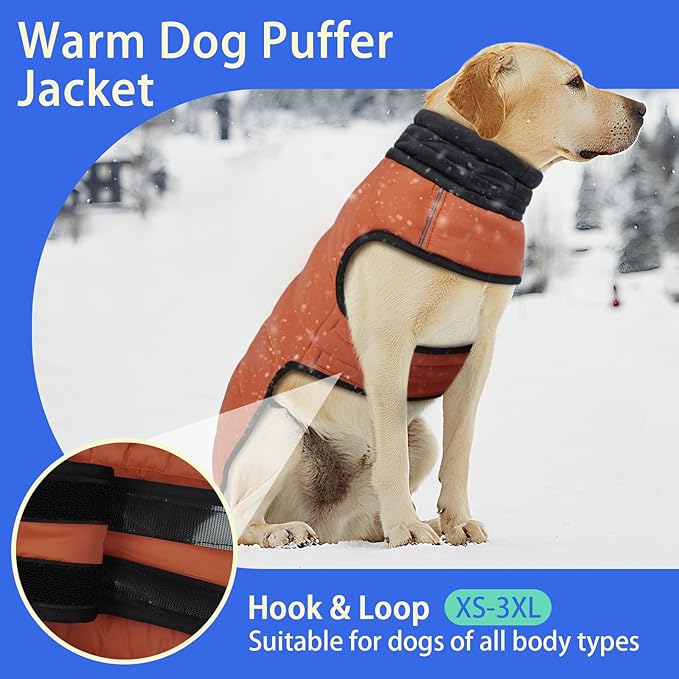 MIGOHI Lightweight Dog Coat, Windproof Dog Jacket, Puffer Jacket for Medium Dogs, Padded Vest with Reflective Strips, Warm Snow Vest in Cold Weather, Easy On Hook & Loop Belly, Caramel, M