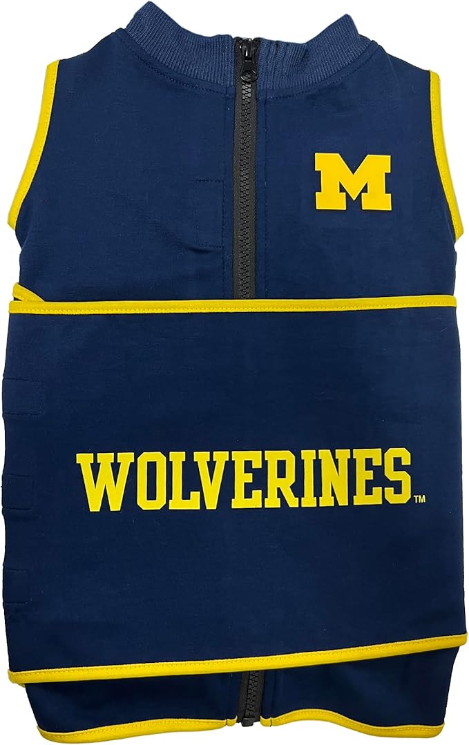 NCAA Michigan Wolverines Dog Anxiety Shirt Calming Soothing Vest, Dogs Cats with Anxiety, Fears, Fireworks, Loud Noises, Dark, Lonely Keeps Dogs Calm & Feeling Safe, Relaxing Jacket, Large