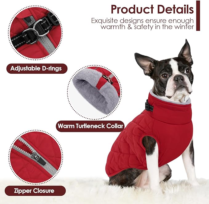 AOFITEE Extra Small Dog Jacket, Waterproof Dog Coat for Winter, Turtleneck Winter Jacket with Back Zipper, Reflective Pet Coat Small Snowsuit, Small Pet Snowsuit Chihuahua, Yorkshire