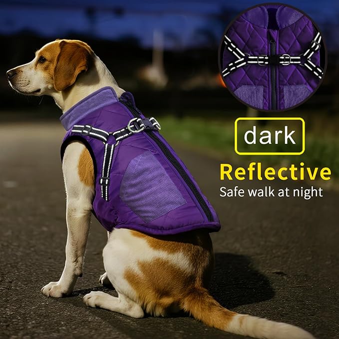 Mosucoirl Warm Dog Coats Pet Clothes, Waterproof Dogs Jacket Reflective Pet Outfits Winter Dog Cold Weather Coat Cozy Snow Jackets Vest for Small Medium Large Dogs Puppy Doggie (Purple, M)