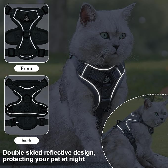 XL Cat Harness Escape Proof for Heavy Cats - Adjustable Vest Leash Set with 4 Buckles, Reflective Breathable Mesh for Extra Large Cats