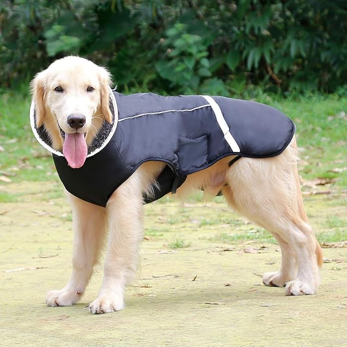 QBLEEV Warm Dog Coat Reflective Dog Jacket, Waterproof Dog Winter Coat Turtleneck Dog Clothes for Cold Weather, Thick Fleece Dog Snowsuit Christmas Dog Vest Pet Apparel for Small Medium Large Dogs S