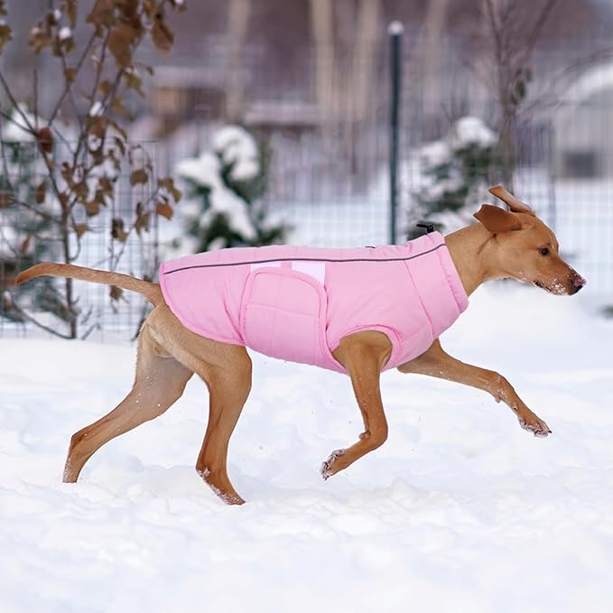 Kuoser Large Dog Coat, Winter Waterproof Dog Jackets for Large Dogs, Reflective Doggie Vest with Leash Hole, Cold Weather Coats Pet Snow Jacket for Labrador Beagle, Pink XXL