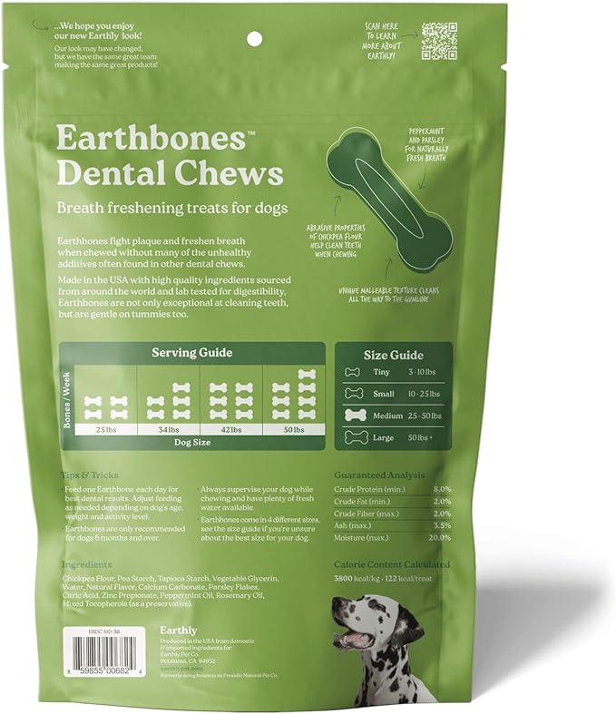 Earthbones Dental Chews for Dogs 20-50lbs, 30 Bones