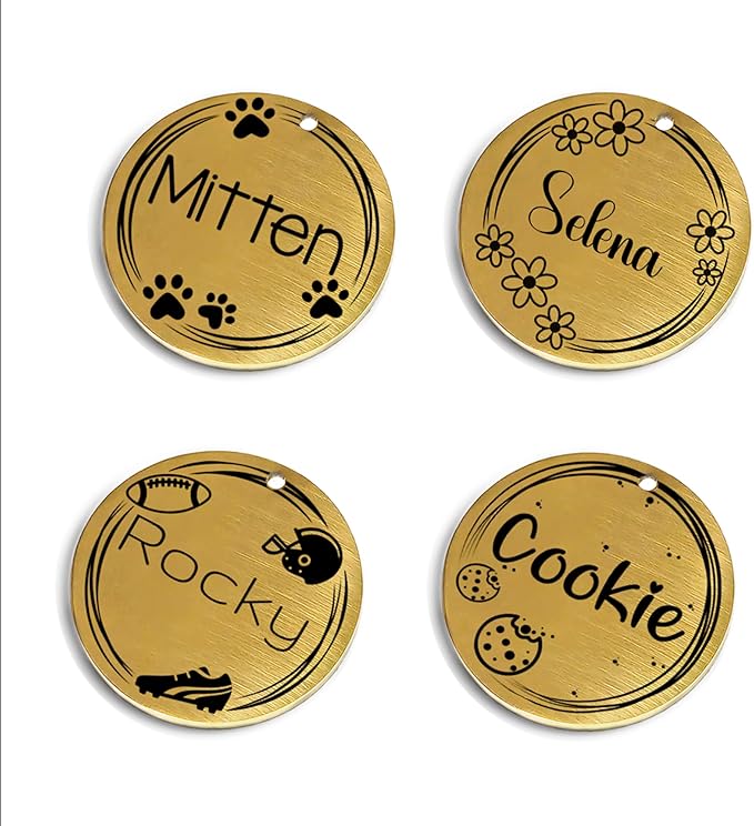 Lifetime Custom Engraved Dog ID Tag – Stainless Steel Pet Tag for Dogs & Cats, Double-Sided Personalization | Fits Collar, Harness, Leash (Golden Round)