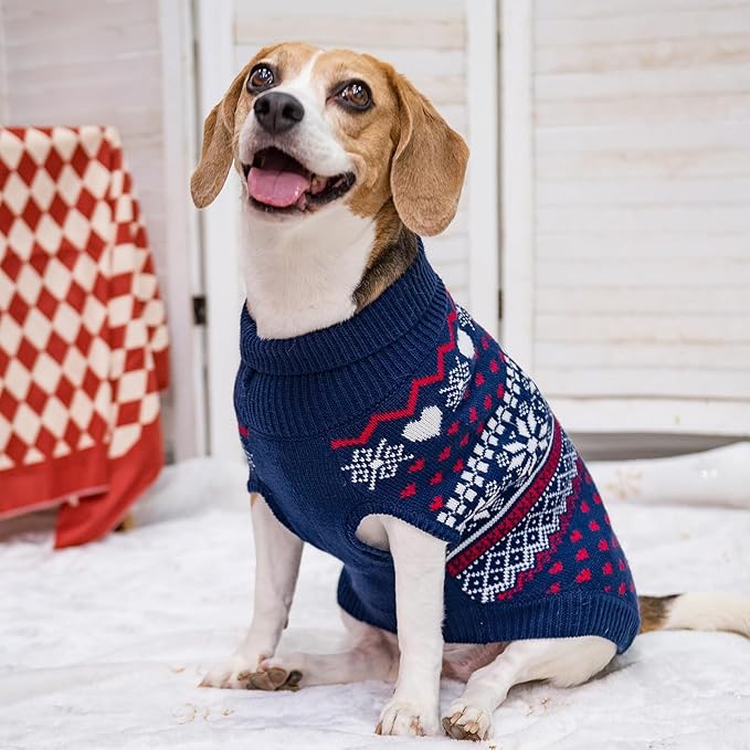 SCENEREAL Dog Sweaters for Small Dogs - Soft, Warm Turtleneck Small Dog Sweater, Ugly Knit Dog Christmas Outfits for Dachshund, Chihuahua, Pug, Yorkie,Winter Pet Clothes Male Female,Navy Blue