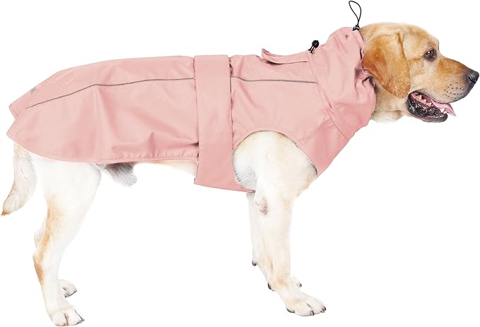 Waterproof Dog Raincoat with Reflective Strip, Adjustable Breathable Rain Coat Jacket with Leash Hole for Dogs (Pink, XX-Large)