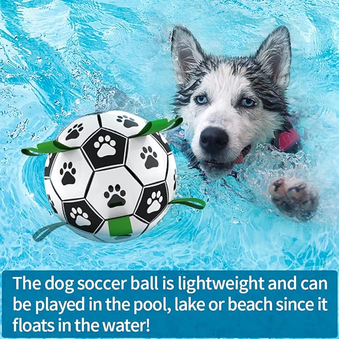 QDAN Dog Toys, Soccer Ball with Straps, World Cup Interactive Toys for Tug of War, Puppy Birthday Gifts, Water Toy, Durable Dog Balls for Medium Large (8 Inch)