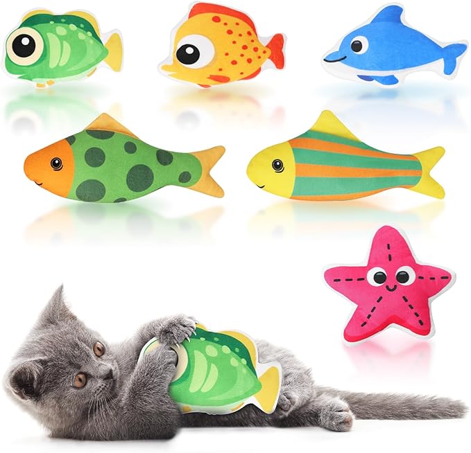 6 Pcs Catnip Toys for Cats, with Various Cute Fish Styles, Catnip Crinkle Sound, Soft and Durable, Interactive Kitten Kicker for Indoor Kitty Exercise for All Breeds