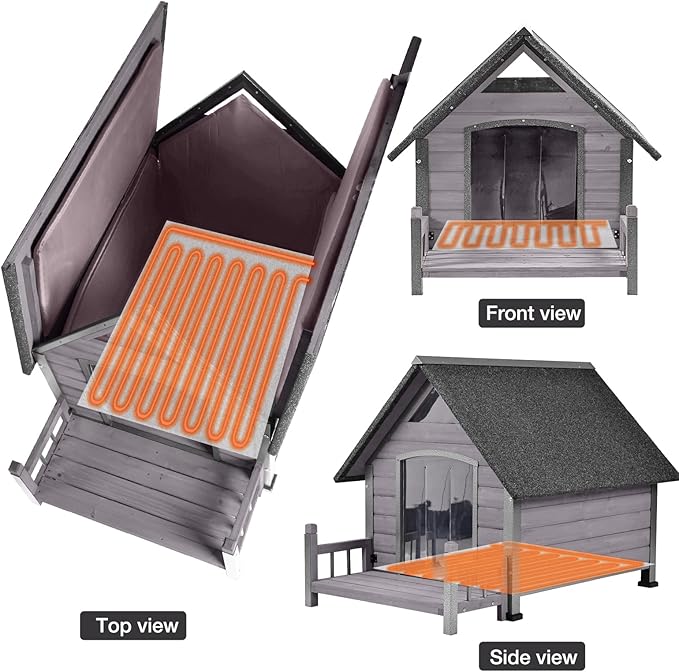 Dog House Outdoor, Chew-Proof Metal Frame Dog Kennel Shelter for Large Breeds,Weatherproof (Grey-H, Large)