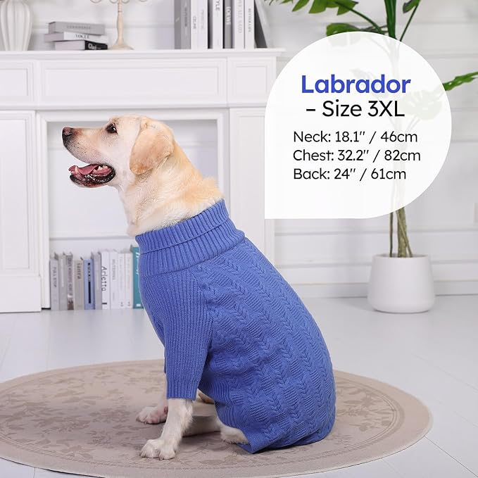 ASENKU XXXL Dog Sweaters for Large Dog Girls Boys, Pullover Turtleneck Knitted Big DoggieSweatershirt for Female Male, Doberman Great Dane Sweater for Extra-Large Breed Dogs, Blue 3XL