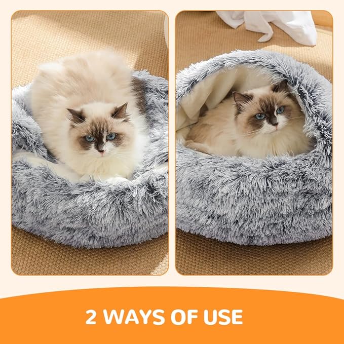 Lapcatz Nest Bed, 2026 Upgraded Cat Beds for Indoor Cats, Portable Fluffy Pet Bed, Durable Covered Cat Bed for Indoor Use, Soft Puppy Bed for Pet Owners (Grey, Small)
