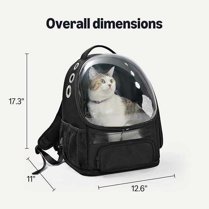 Amazon Basics Pet Carrier Backpack for Small Cats & Dogs, Collapsible Travel Carrier with Bubble Window & Breathable Mesh, Foldable for Travel, Black