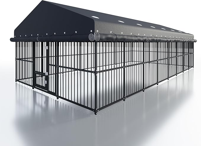 10x20x6 FT Large Dog Kennel, Outdoor Dog Crate with with Triple Safety Locks, Heavy Duty Outside Dog Cage Animal Enclosure with Roof Metal Secure Fence Playpen (118" W x 238" D x 78" H)