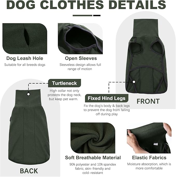 ROZKITCH Dog Winter Coat Soft Pullover Pajamas, Pet Windproof Warm Cold Weather Jacket Vest Cozy Jumpsuit Apparel Outfit Clothes for Walking Hiking Travel Sleep Green XS