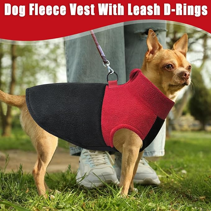 Idepet Dog Fleece Vest Sweater Zip Up Warm Pullover Dogs Jacket with D-Ring Leash Winter Cold Weater Coat Pet Sweatershirt Clothes Hoodie for Small Medium Dogs Boy Girl (Red/Black, XL)