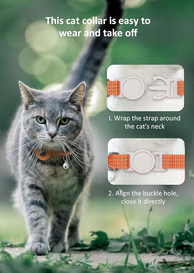 AirTag Cat Collar, Reflective Kitten Collar Breakaway Apple Air Tag Cat Collar, GPS Cat Collar with AirTag Holder and Bell, Lightweight Tracker Cat Collars for Girl Boy Cats Puppies (Orange)