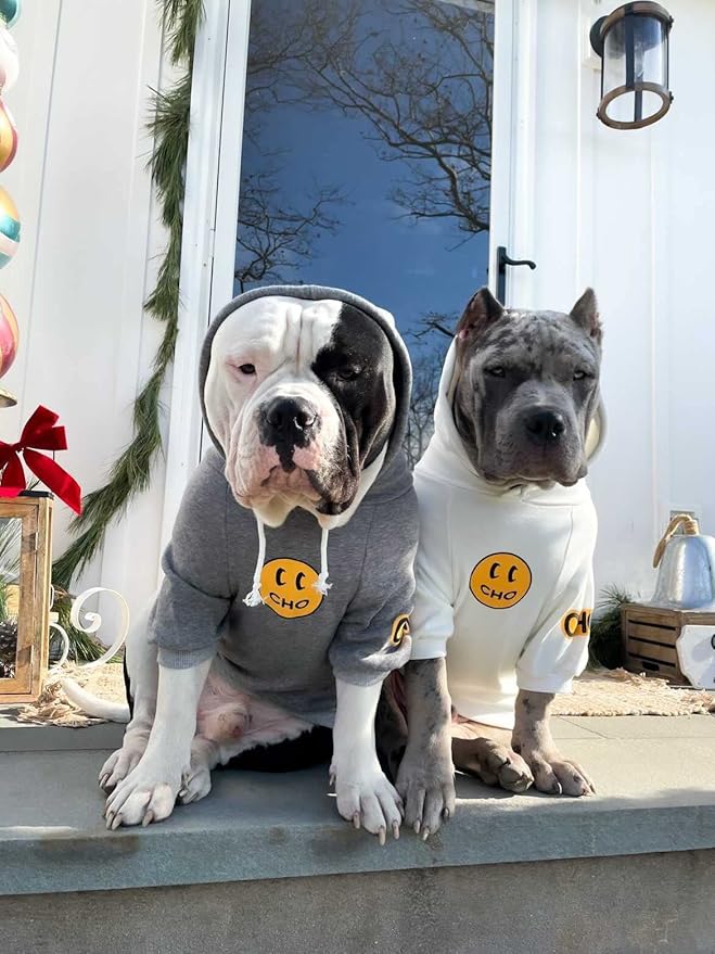 ChoChoCho Smiley Dog Hoodie Stylish Dog Clothes Smiley Face Sweater Cotton Sweatshirt Fashion Outfit for Dogs Cats Puppy Small Medium Large (L, Grey)