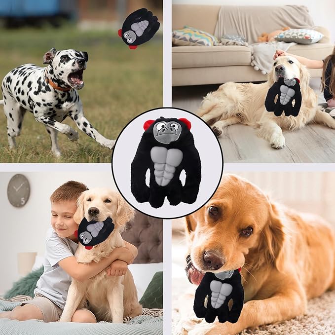 Tough Dog Toys for Heavy Chewers, Interactive Plush Dog Chew Toys with Rubber Muscles, Squeak Dog Toys for Aggressive Chewers, Dog Toy for Small Medium Large Breed (1PC-Black)