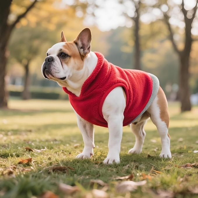 Idepet 2 Pack Dog Fleece Vest Sweater Warm Pullover Jacket with D-Ring Leash Reflective Winter Coat Hoodie for Puppy Cat French Bulldog Pug Chihuahuas Yorkies Dachshunds (Red&Rose Red, XX-Large)