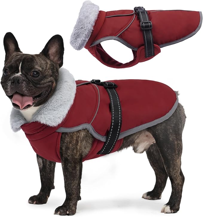 Lelepet Warm Dog Winter Coat Reflective Dog Jacket Fleece Vest Waterproof Windproof Cold Weather Coats with Adjustable Buckle Plush Turtleneck Pet Snowsuit for Small Medium Large Dogs,Chihuahua,XS