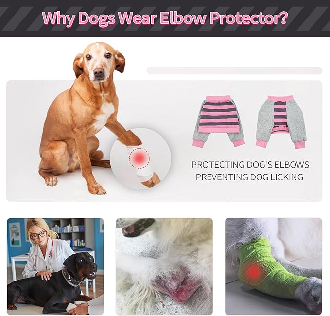 FUAMEY Dog Recovery Sleeve with Elbow Protector,Dogs Shirt Stop Licking Joints,Pet Long Sleeve Suit Protecting Dog's Front Leg Arm Wounds Cover Skin Conditions Pink Stripes 3XL