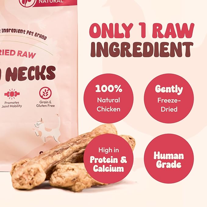 Freeze-Dried Chicken Necks for Dogs & Cats, Single Ingredient, High Protein Dog Treat, Regeneratively Raised Poultry, Grain-Free, No Additives, Supports Dental & Joint Health, 9 oz